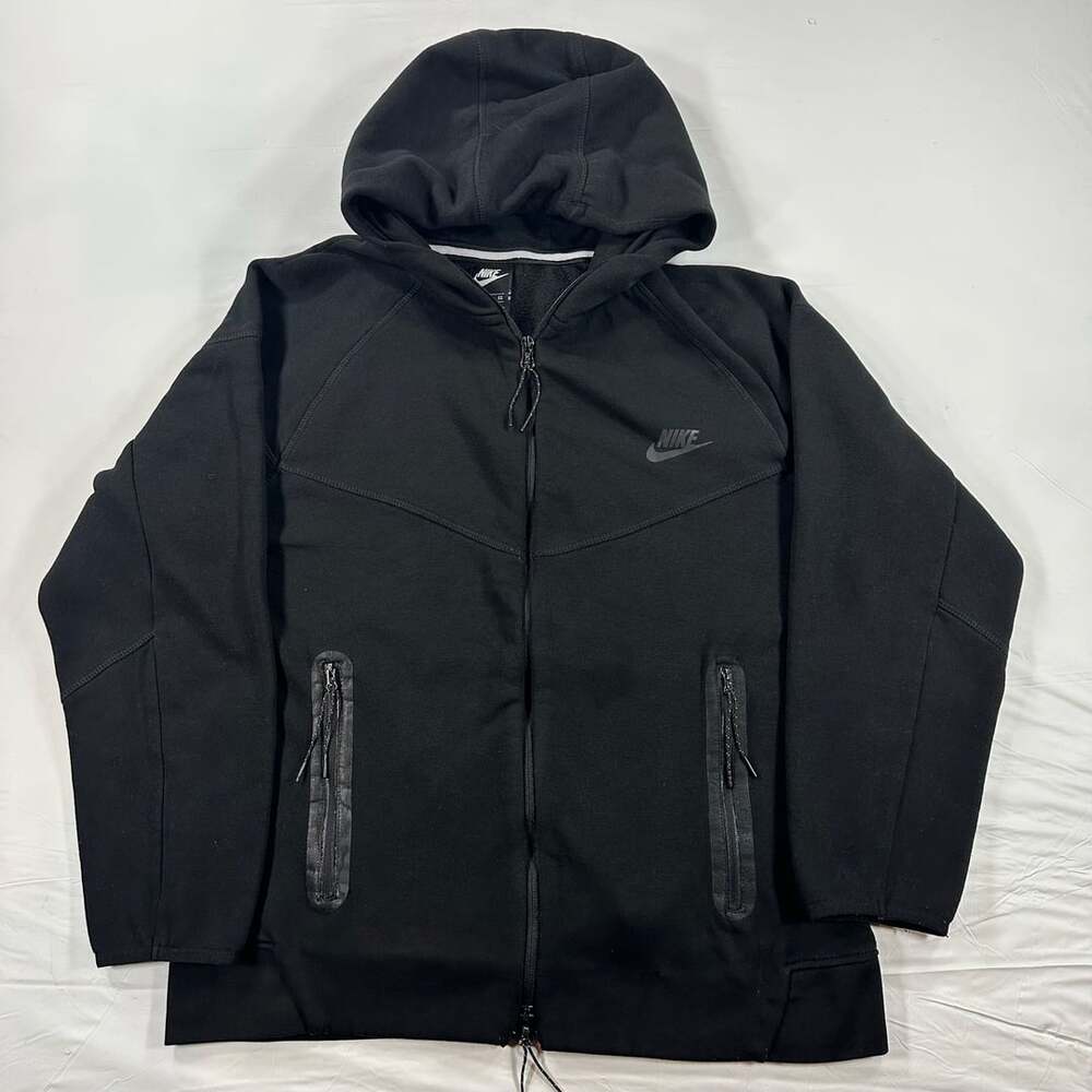 Nike Tech Jacket Hoodie Mens Small Black Full Zip Fleece Sweatshirt Zip Pockets